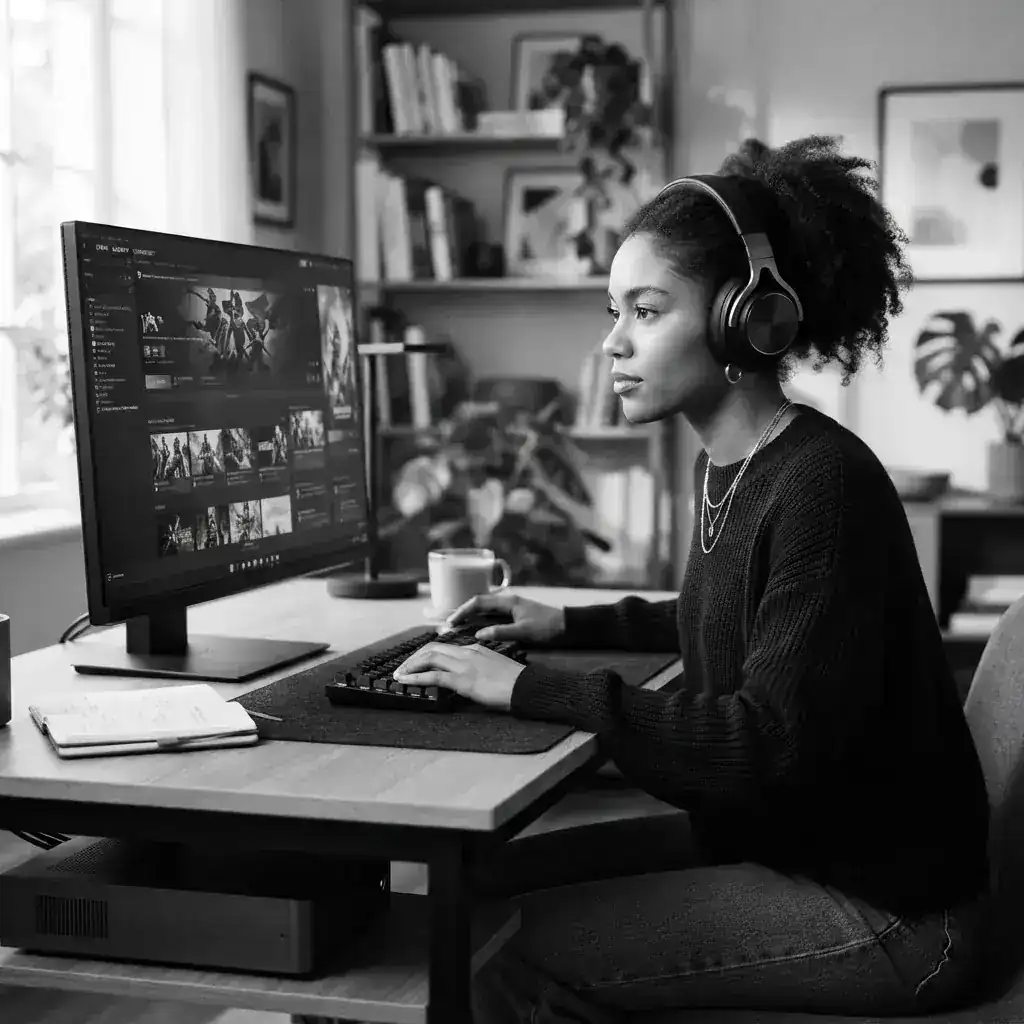 A player exploring an immersive digital game